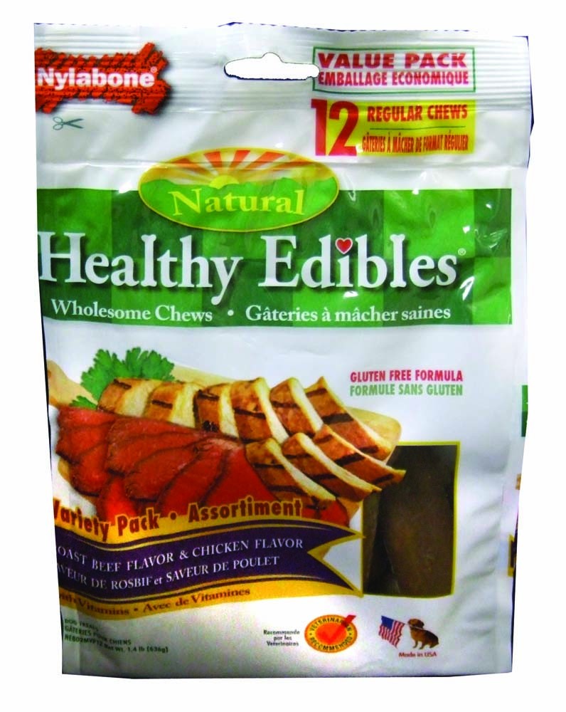 Nylabone Healthy Edibles All-Natural Long Lasting Roast Beef and Chicken Flavor Chew Treats Variety Pack 1ea/SMall - Up To 25 lb, 12 ct