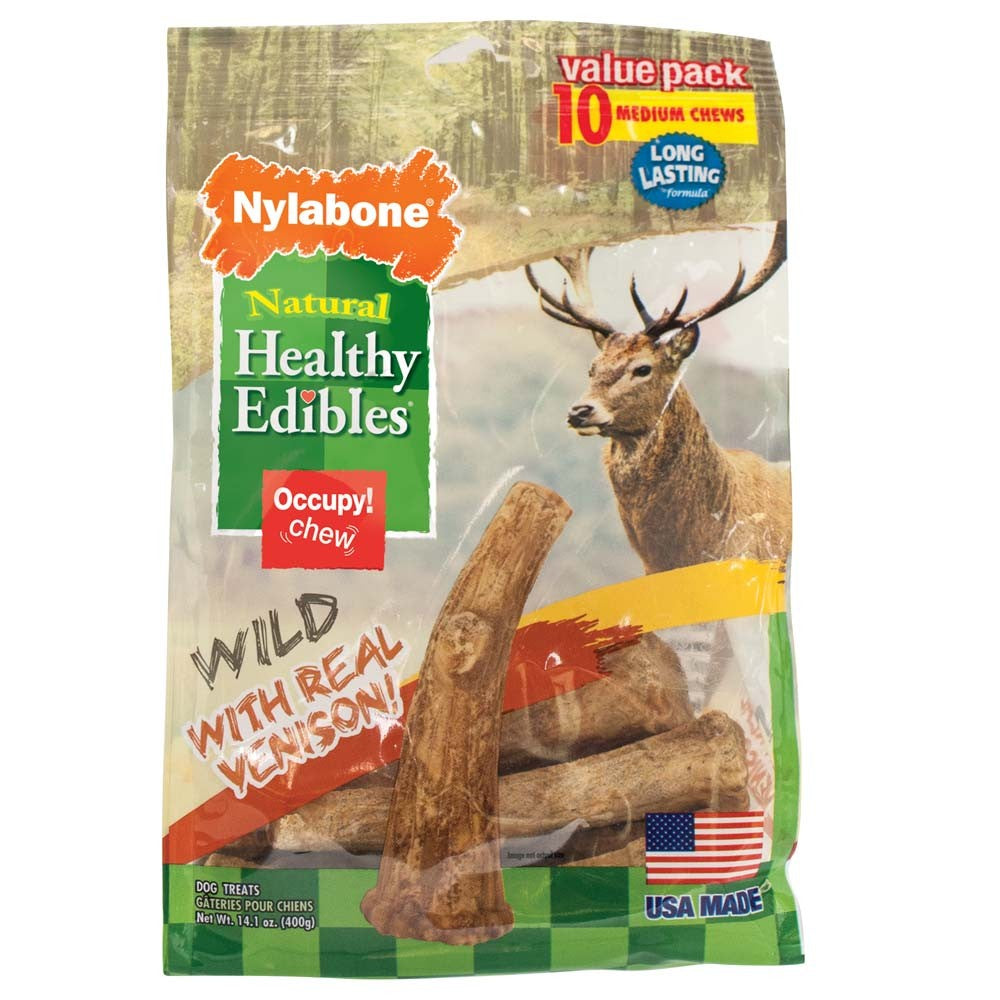 Nylabone Healthy Edibles WILD Antler Natural Long Lasting Venison Flavor Dog Chew Treats Venison 1ea/Medium - Up To 30 lb, 10 ct