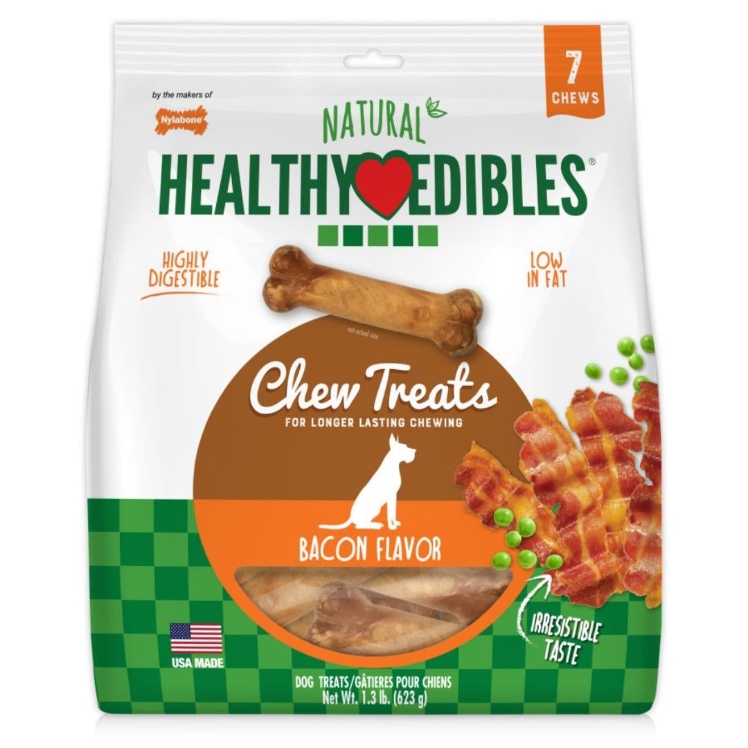 Nylabone Healthy Edibles All-Natural Long Lasting Bacon Flavor Chew Treats Bacon 1ea/Medium - Up To 30 lb, 7 ct