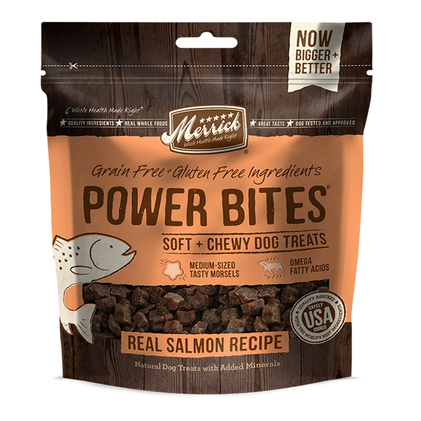 Merrick Power Bites Real Salmon Recipe 6 oz,(Case Of 6)