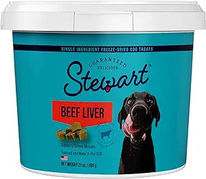 Stewart Freeze Dried Dog Treats, Beef Liver, Salmon, Chicken Liver & Chicken Breast, Resealable Tub, Grain Free & Gluten Free, Single Ingredient, Dog Training Treats, 4 oz, 12 oz, 14 oz, 21 oz