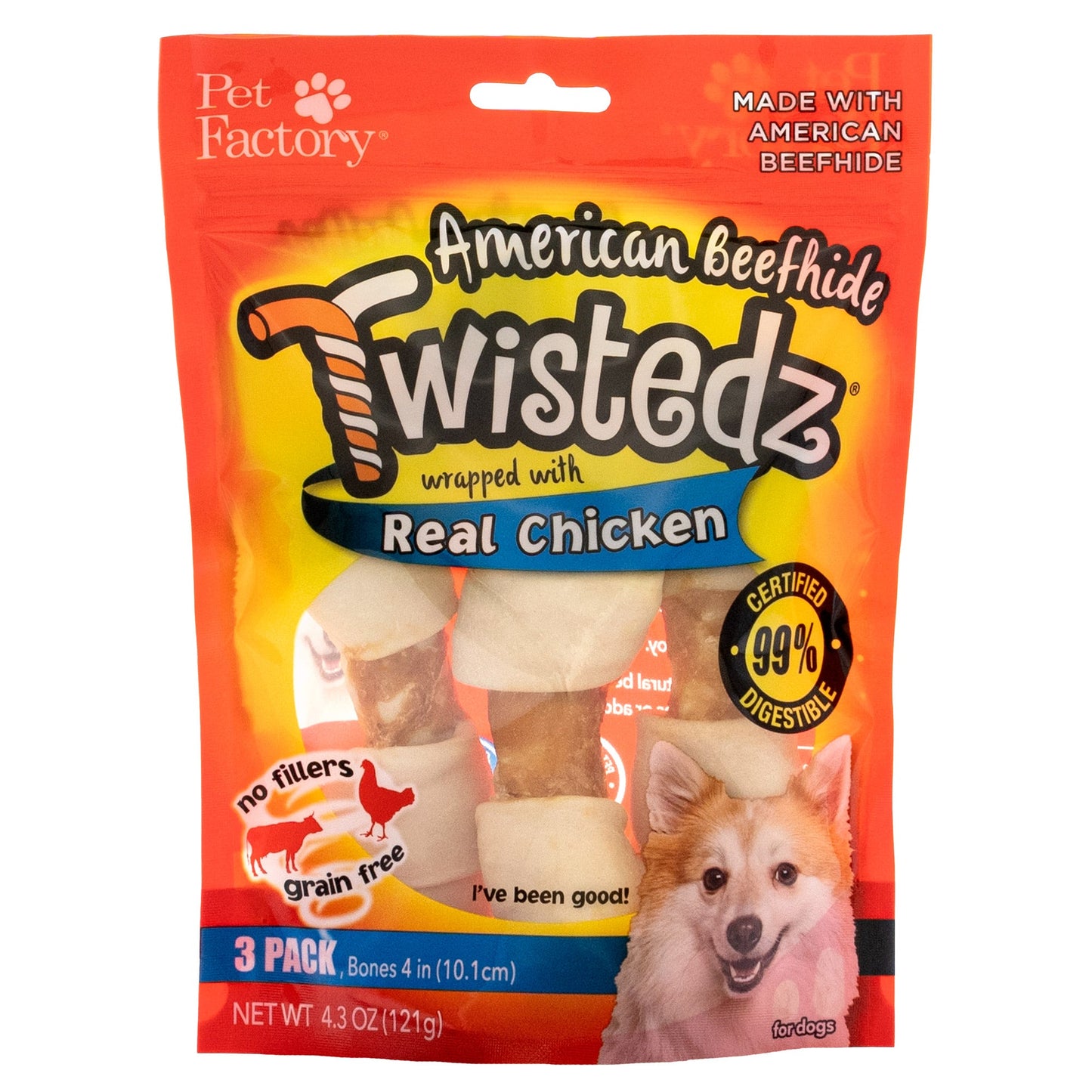 Pet Factory - Twistedz American Beefhide Bones with Meat Wrap Dog Treats