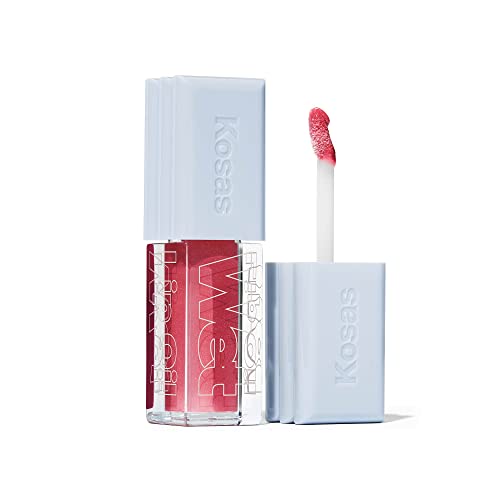 Kosas Wet Lip Oil Gloss - Hydrating Lip Plumping Treatment with Hyaluronic Acid & Peptides, Non-Sticky Finish (Malibu)