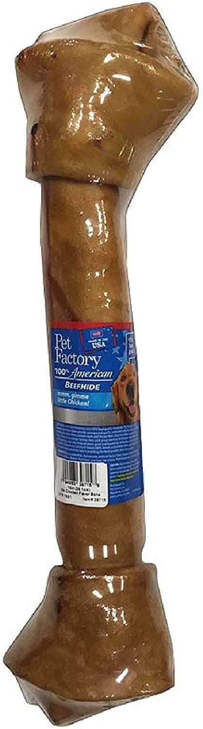 Pet Factory - Made in USA Beefhide Bone Dog Treat, 12"-15", Chicken Flavored