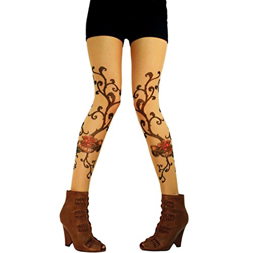 Wild Rose Ladies Tattoo Mesh Leggings, Tan (2XL)