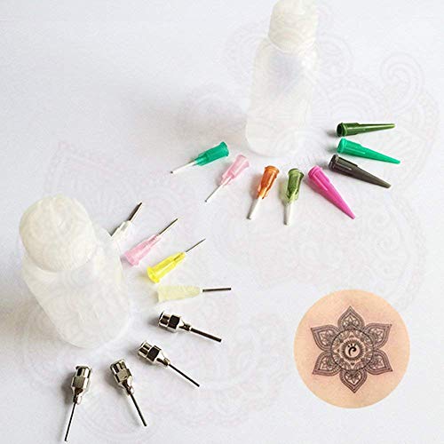 Tounlinx Temporary Henna Tattoo Applicator Kit 2 Jagua Tattoo Bottles with 16 Tips Needles for Henna Art & Crafts (2 Bottle + 16 Blunt Tips)