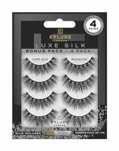 Eylure False Lashes, Luxe Silk Marquise with Adhesive Included, 3 Pair Black