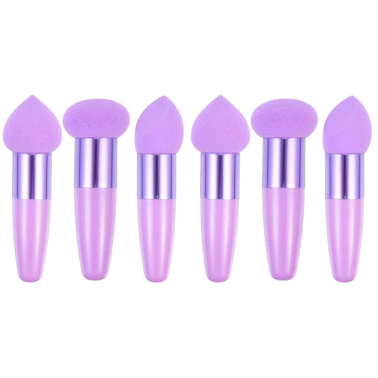 minkissy 6 Pcs Heart Shaped Face Wash Makeup Wedges Sponges Beauty Makeup Pens Blender Brush Mushroom Head Puff Makeup Sponges with Handle Makeup Sponge Brush Cosmetic Travel Tool Pp Purple