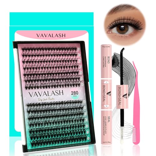 VAVALASH DIY Lash Extensions Kit Individual Cluster Lashes Kit with 280 Lash Clusters 30D+40D-0.07-D-10-16Mix, Lash Bond and Seal, Lash Applicator for DIY Eyelash Extensions at Home(Kit-30D+40D)
