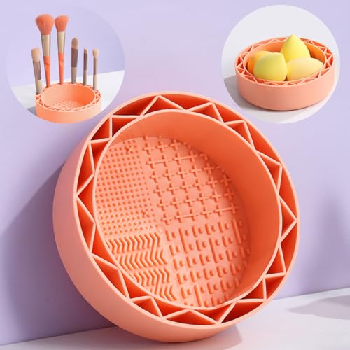 Silicone makeup brush cleaner with Drying , makeup brush cleaner bowl, for Brushes, Powder Puffs, and Sponges (orange)