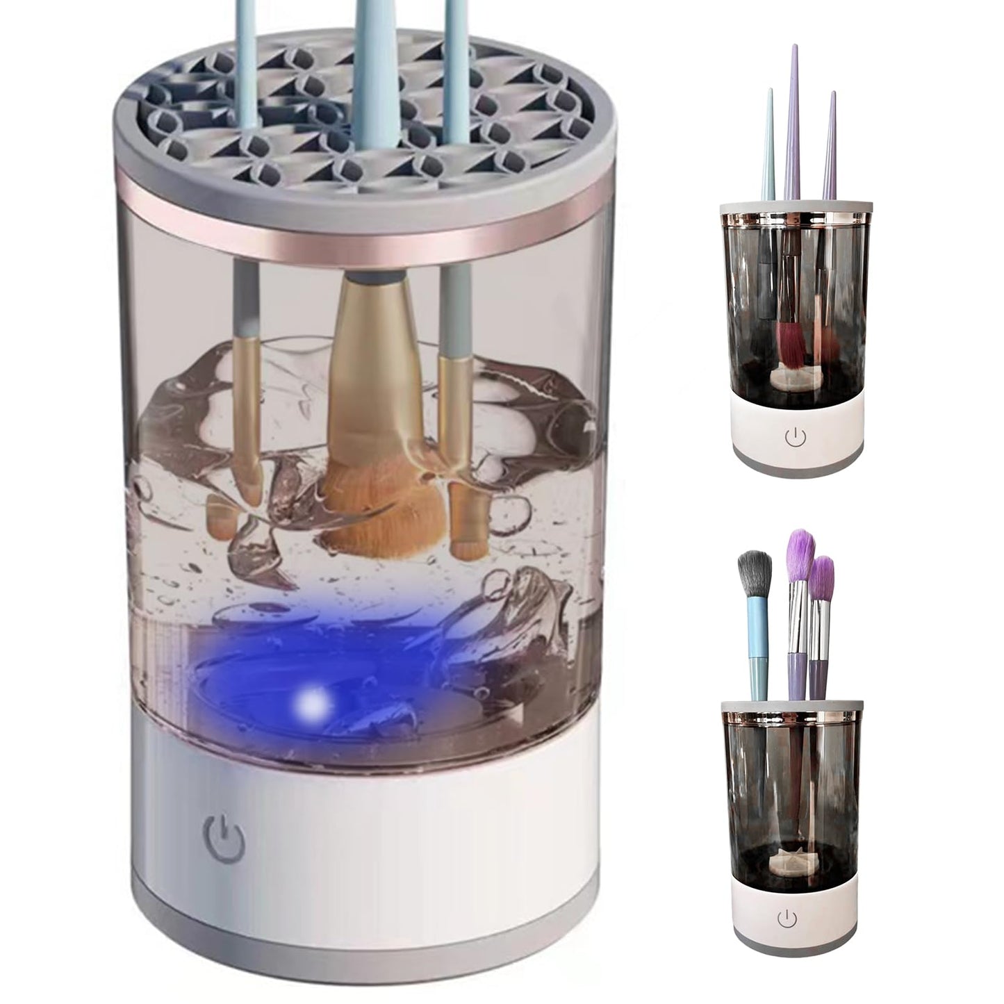 CALIDAKA Electric Makeup Brush Cleaner Makeup Brush Cleaner Machine with Brush Clean Mat Automatic Cosmetic Brush Cleaner Automatic Silicone Brush Cleaner Makeup Brush(Grey White)
