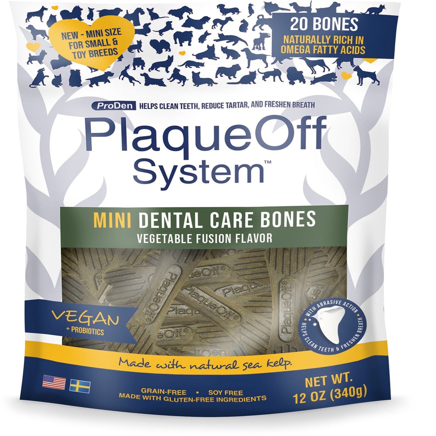 Proden Plaqueoff System Mini Dental Care Bones Vegetable Fusion Flavor Dog Treats; 12oz,