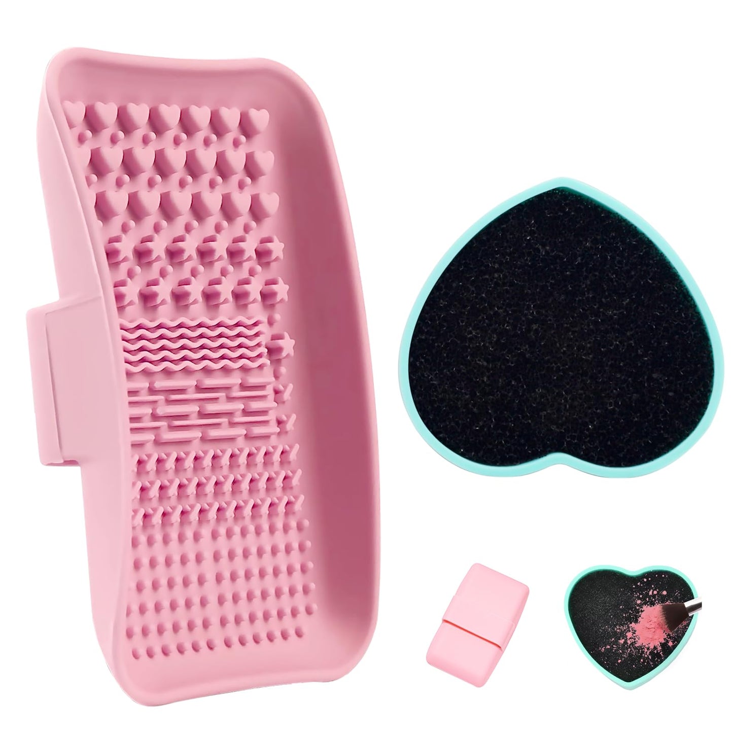 START MAKERS 2 Pack Makeup Brush Cleaner Mat - Silicone Brush Cleaning Pad Scrubber with Back Strap Cleaner Sponge Dry Wet Use Portable Cosmetic Washing Tool for Makeup Brush Makeup Sponge Powder Puff