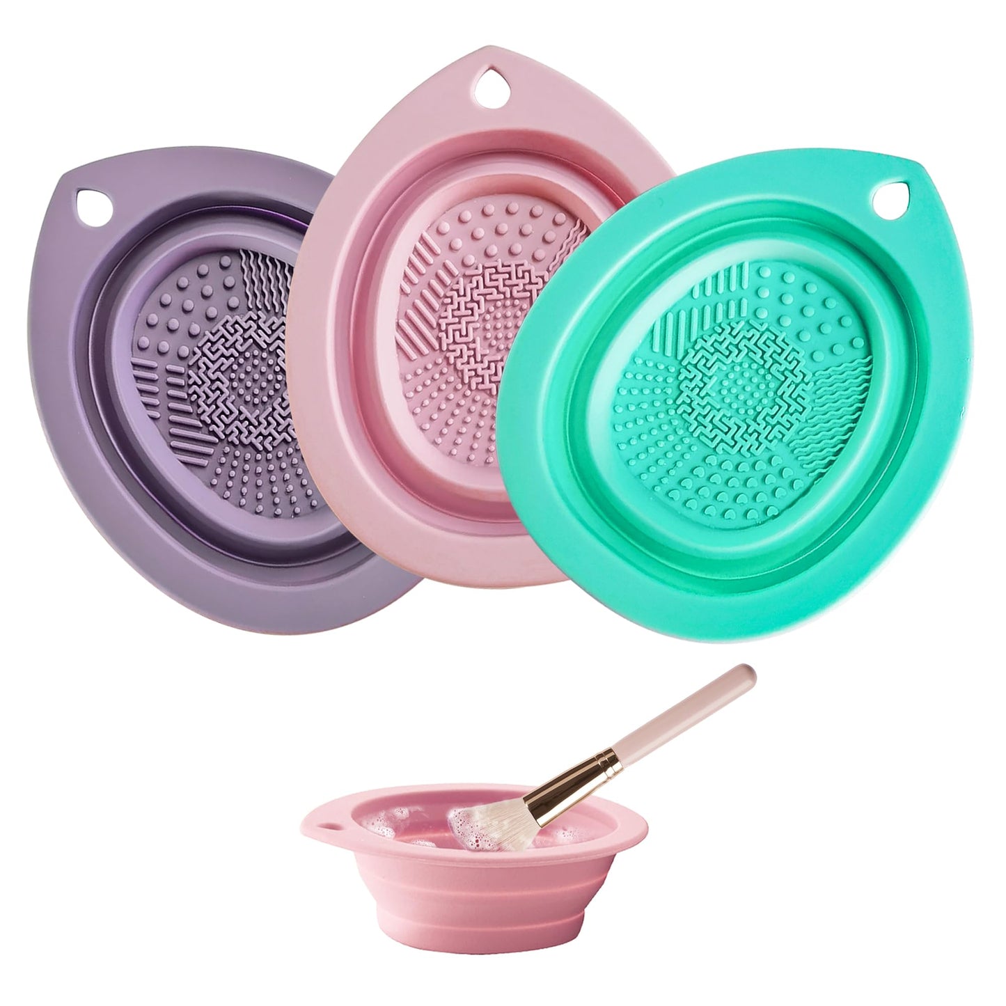 FUNKID Makeup Brush Cleaner,Ideal for Efficient Cleaning of Makeup Brushes Mat .Travel-Friendly and Portable Foldable Silicone Makeup Brush Cleaning Tool 3 Pack