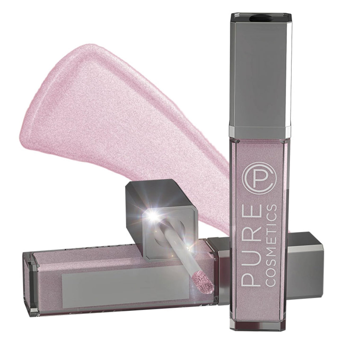 Pure Cosmetics Pure Illumination Lip Gloss with Light and Mirror - Hydrating, Non-Sticky Lanolin Lip Glosses in Push Button LED-Lit Lip Gloss Tube for Easy On-The-Go Application, Shimmer