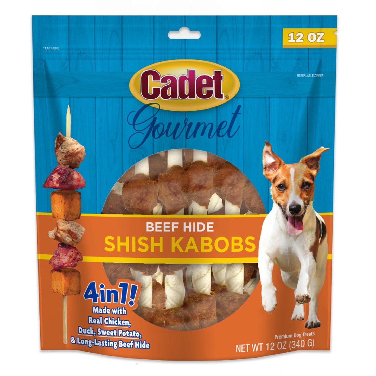 Cadet Gourmet Beef Hide Shish Kabob Dog Treats Chicken, Sweet Potato, & Liver 1ea/5 in (12 Oz,)