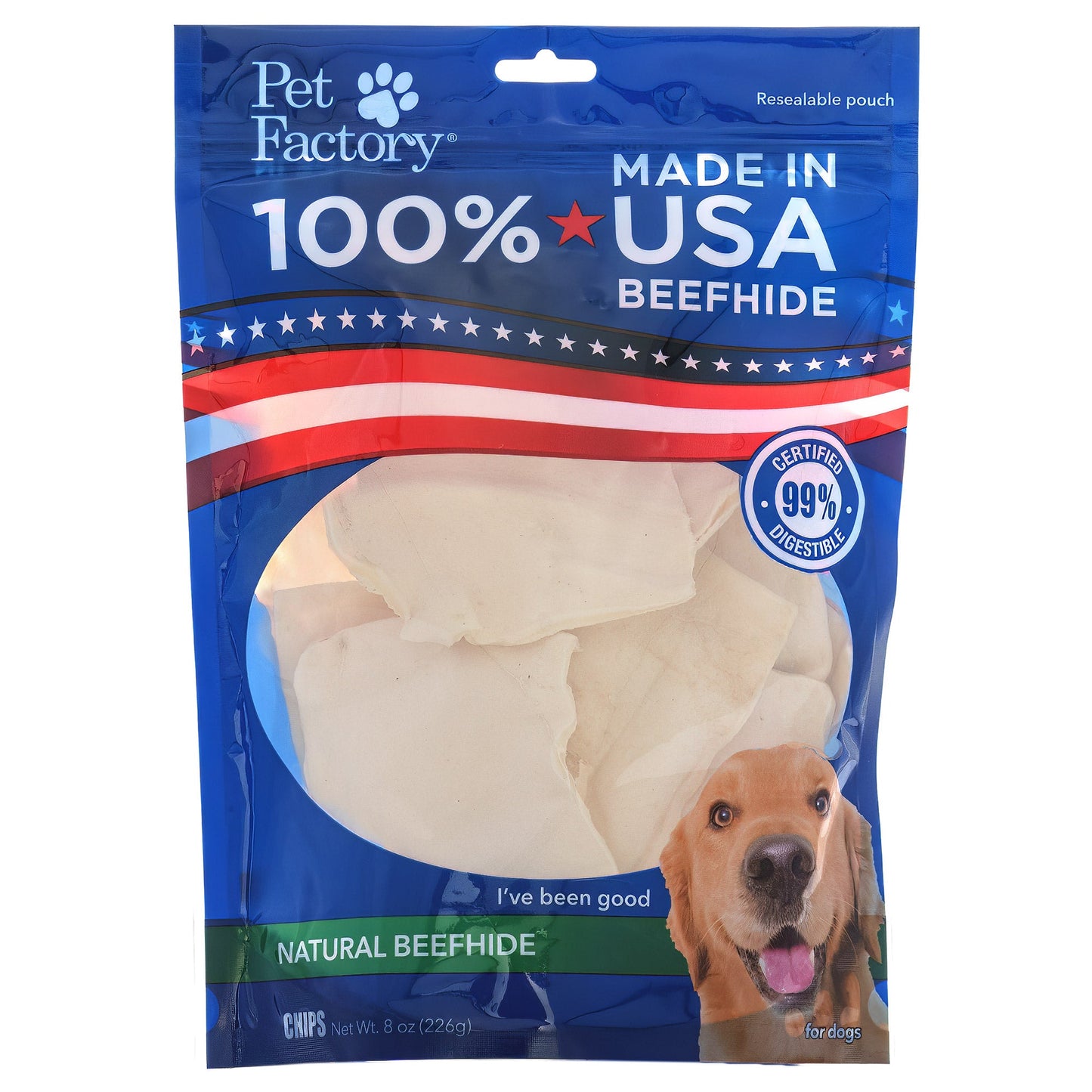 Pet Factory - Made in USA Beefhide Chips - 8oz, Flavored Dog Treats