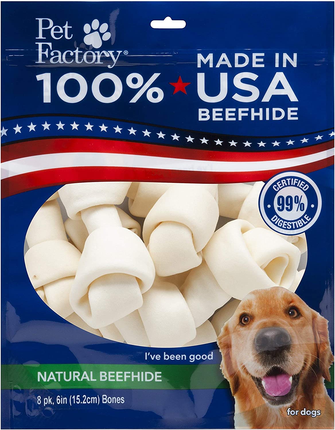 Pet Factory - Made in USA Beefhide Bone 6" Flavored Dog Treat