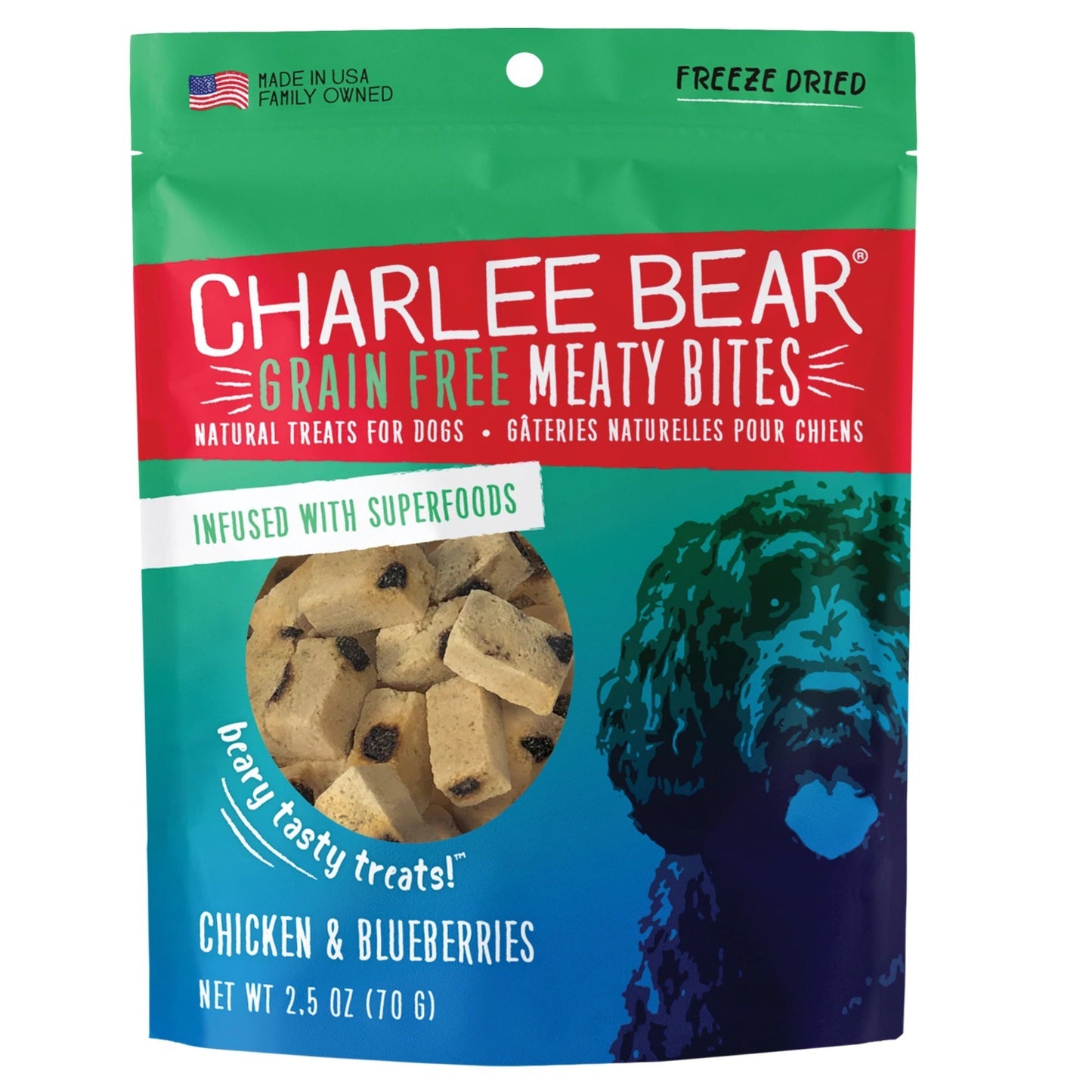 Charlee Bear Dog Meaty Bites Chicken And Blueberry 2,5oz,
