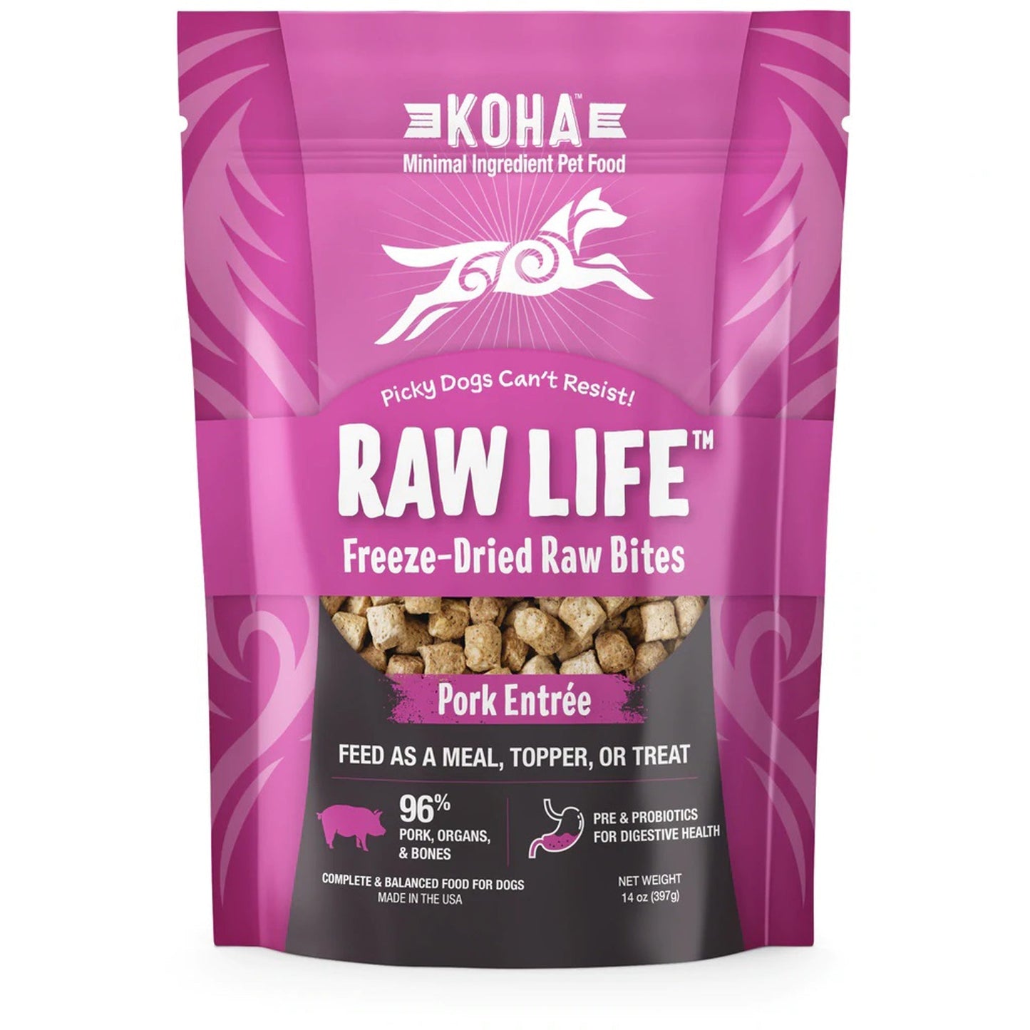 Koha Dog Grain Free Raw Freeze Dried Bites Pork 14oz,