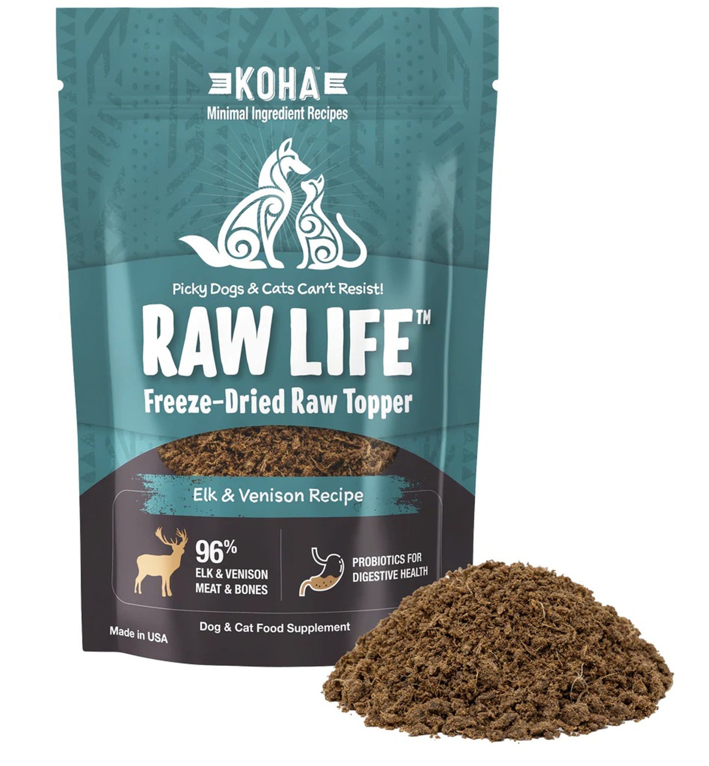 Koha Dog Cat Grain Free Raw Freeze Dried Topper Elk 8oz,