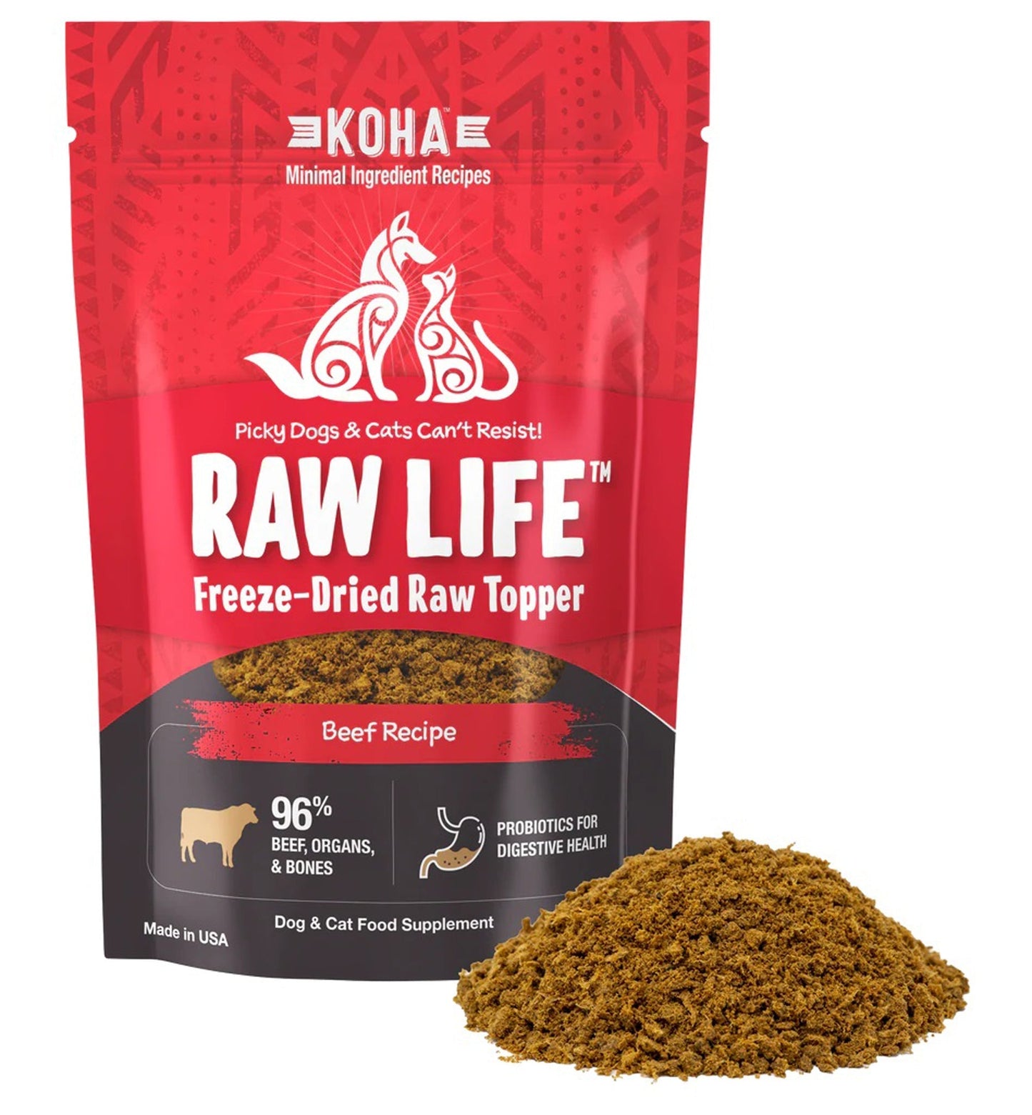 Koha Dog Cat Grain Free Raw Freeze Dried Topper Beef 8oz,