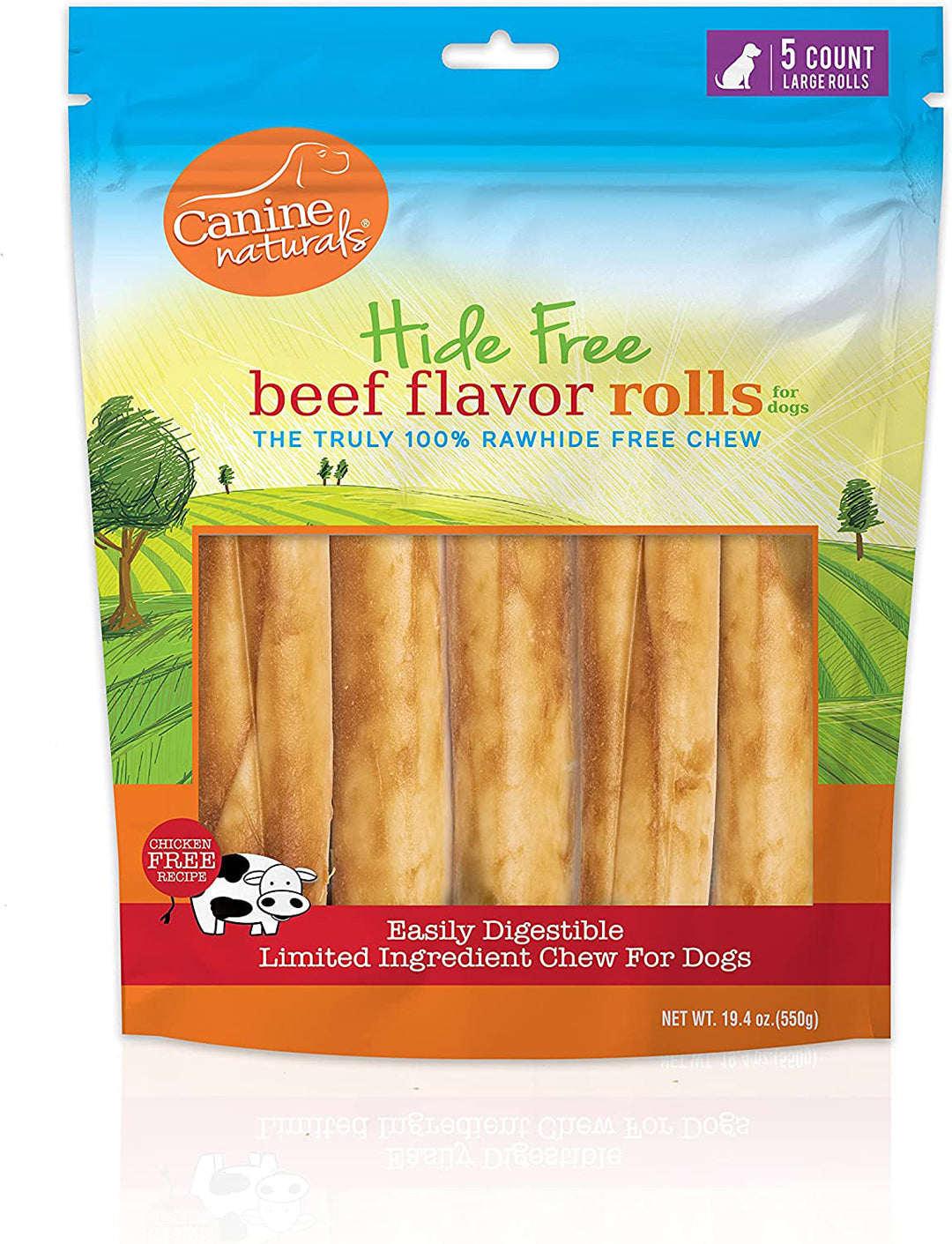 Canine Natural Hide Free 7Inch Beef Large Roll 5Pk