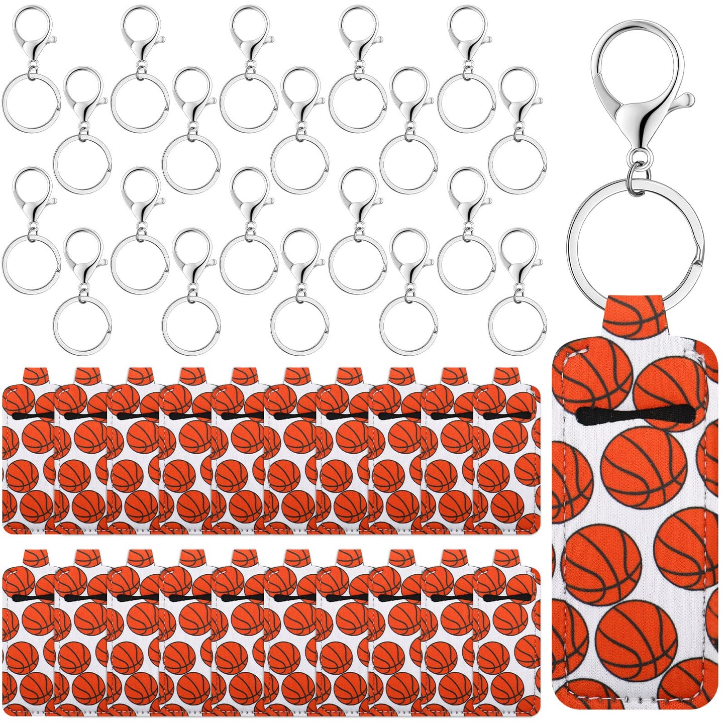 Janmercy 40 Pieces Basketball Gift Included Basketball Lipstick Holder and Metal Keychains Portable Lipstick Sleeve Pouch Lip Balm Holder Keychain Lip Gloss Tube Holder for Women Girls