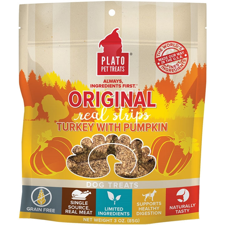 Plato Dog Strips Grain Free Turkey Pumpkin 6oz,