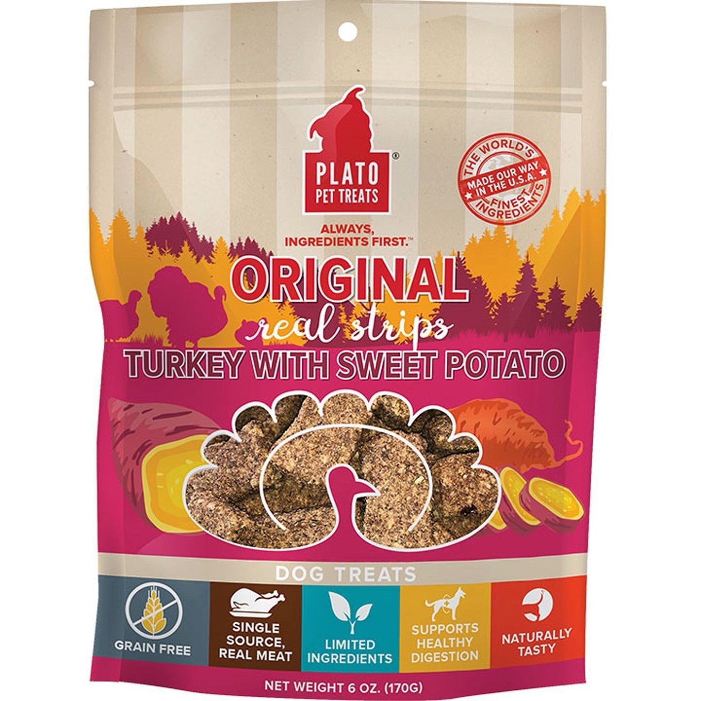 Plato Dog Strp Grain Free Turkey Sweet Potato 6oz,
