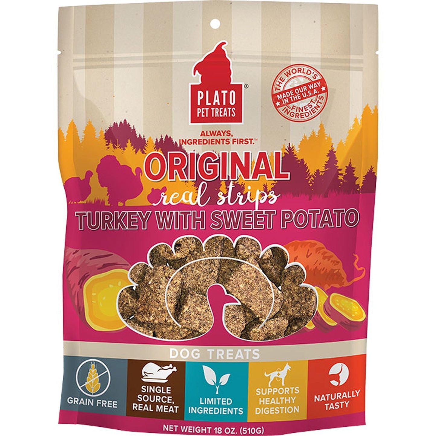 Plato Dog Strp Grain Free Turkey Sweet Potato 18oz,