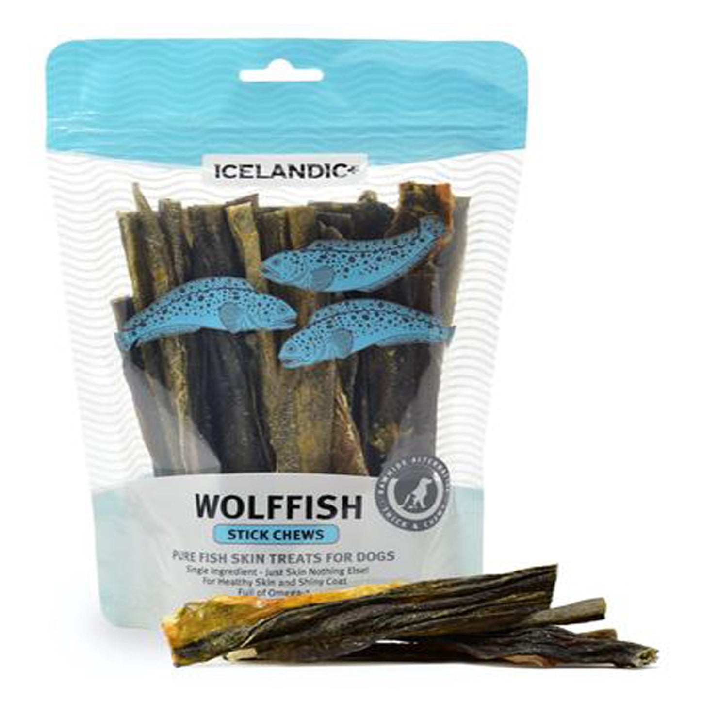 Icelandic Dog Wolffish Skin Stick Chews 4oz,