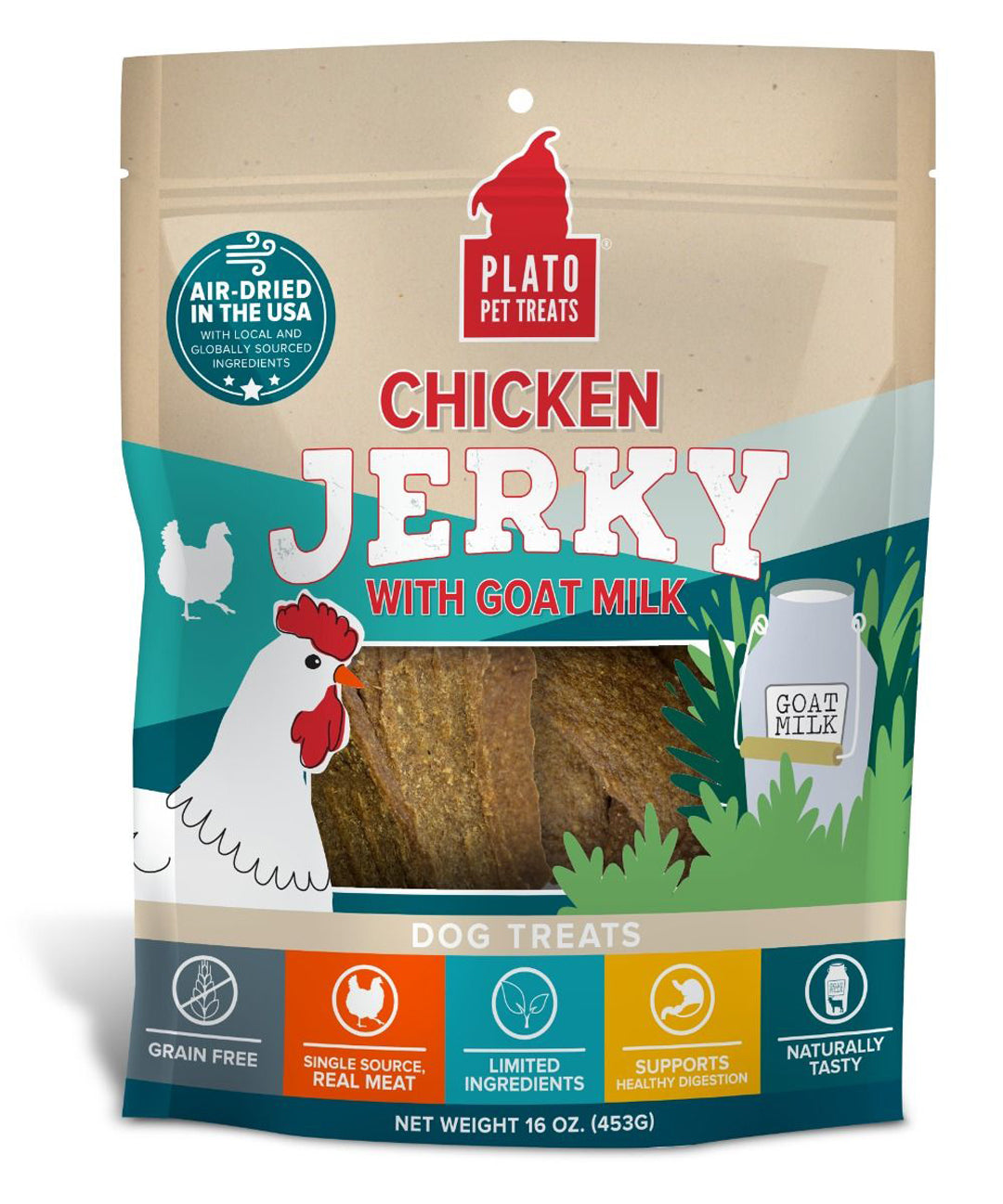 Plato Dog Jerky Chicken With Goat'S Milk 16oz,