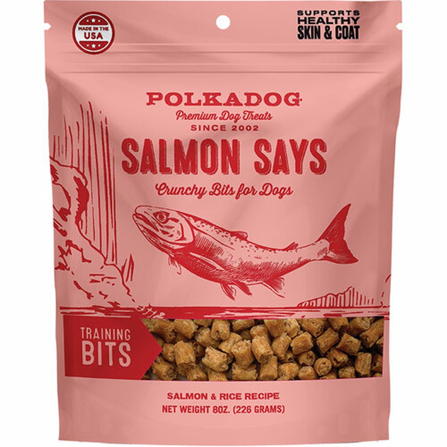 Polka Dog Bakery Dog Salmon Says Training Bits 8oz, Pouch