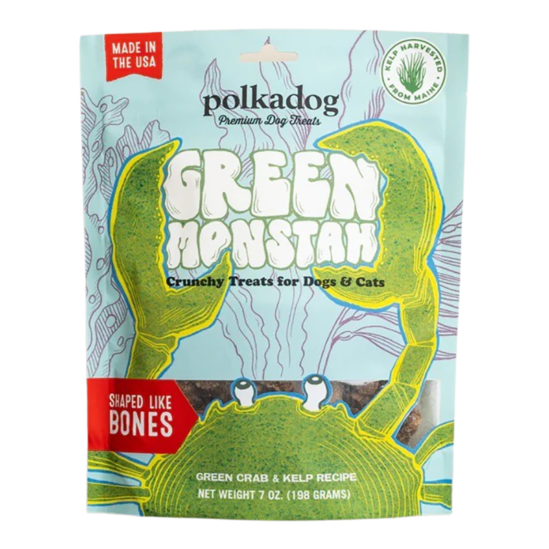 Polka Dog Bakery Dog Green Monstah Bones 7oz, Pouch