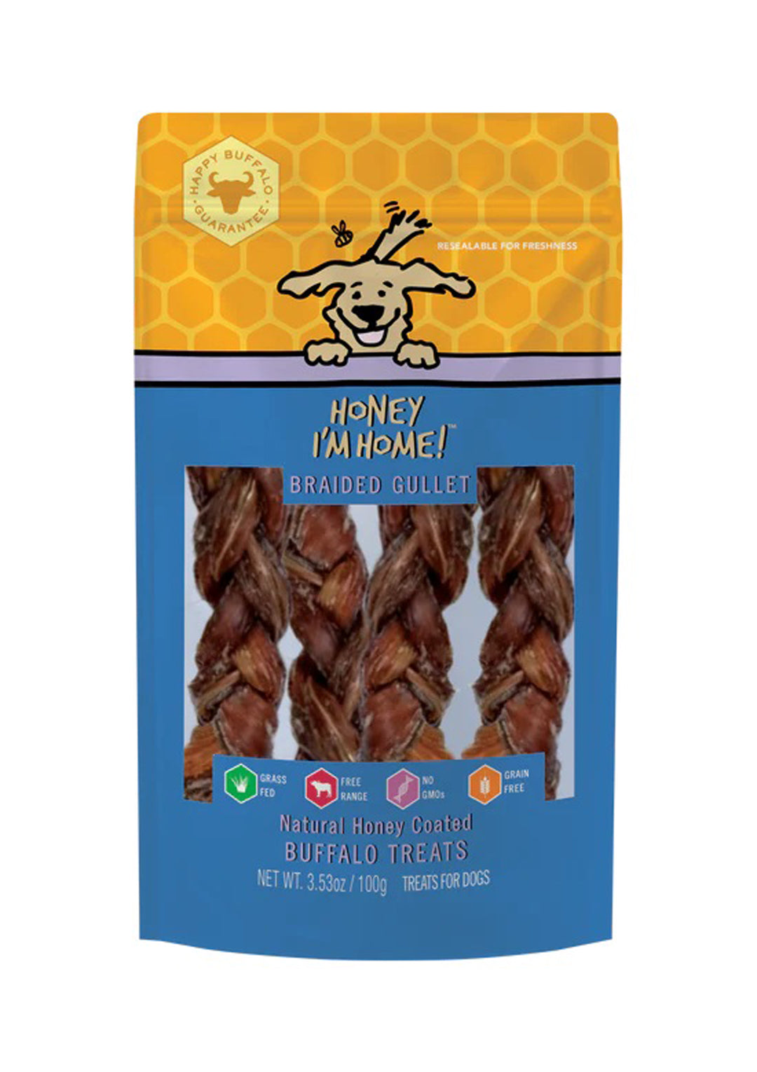 Honey Im Home Dog Natural Honey Coated Buffalo Treats Braided Gullet 3,53oz,
