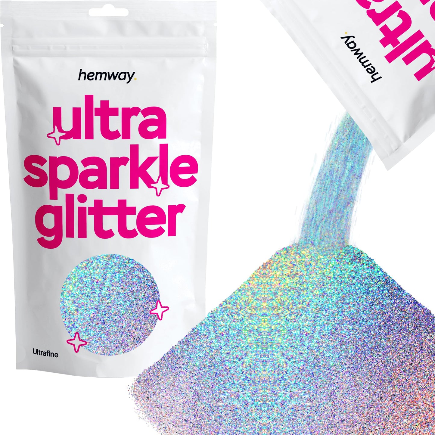 Hemway Premium Ultra Sparkle Glitter Multi-Purpose Metallic Flake for Nail Art, Cosmetic Graded, Makeup, Festival and Hair 100g / 3.5oz - Microfine (1/256 0.004 0.1mm) - Silver Holographic