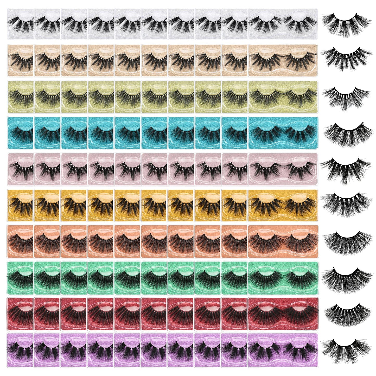 FARRED Wholesale 25mm Faux Mink Lashes, 100 Pairs 10 Styles, Bulk Long Dramatic 6D Fake Eyelashes Strip Volume Lashes, Synthetic False Eyelashes
