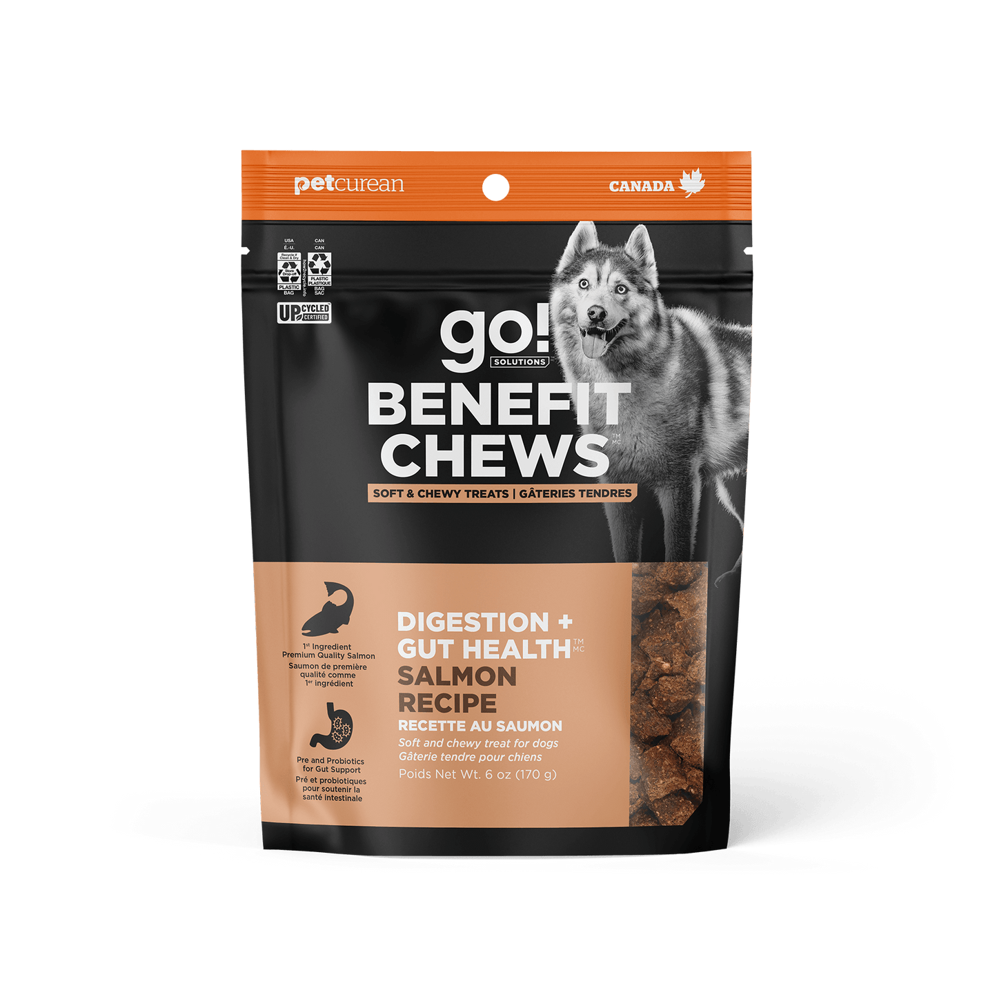 Go Benefit Chews Digestion + Gut Health Soft & Chewy Treats Salmon Recipe For Dogs