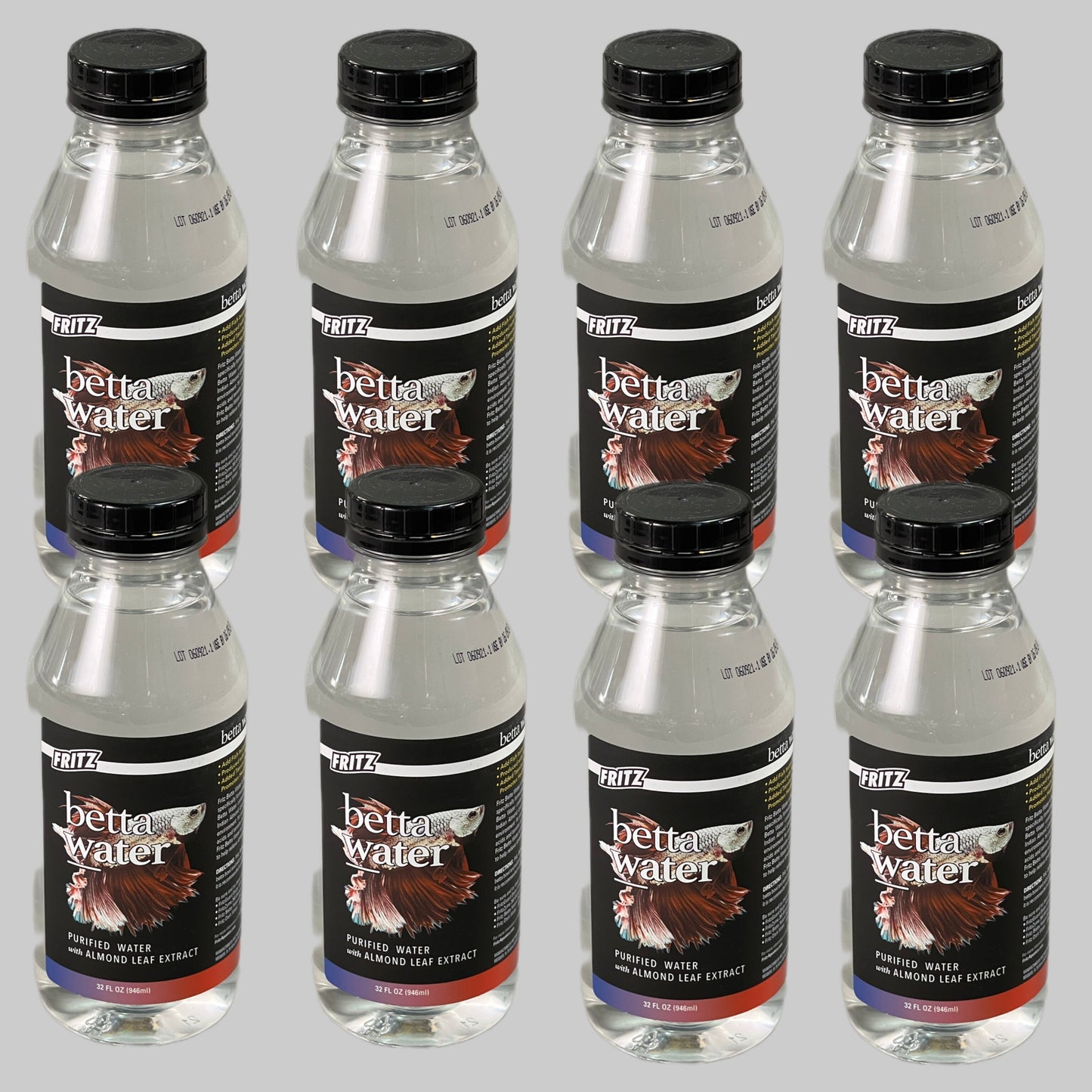 FRITZ Betta Water Pack of 8 (2 Gallons Total) Purified Water W/ Almond Leaf Extract 32 Oz (New)