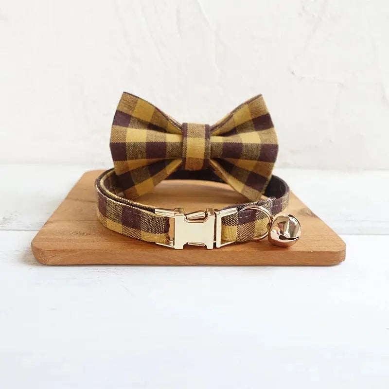 Velvet Pattern Cat Collar w/ Bowtie - Engrave Your Pet's ID GROOMY