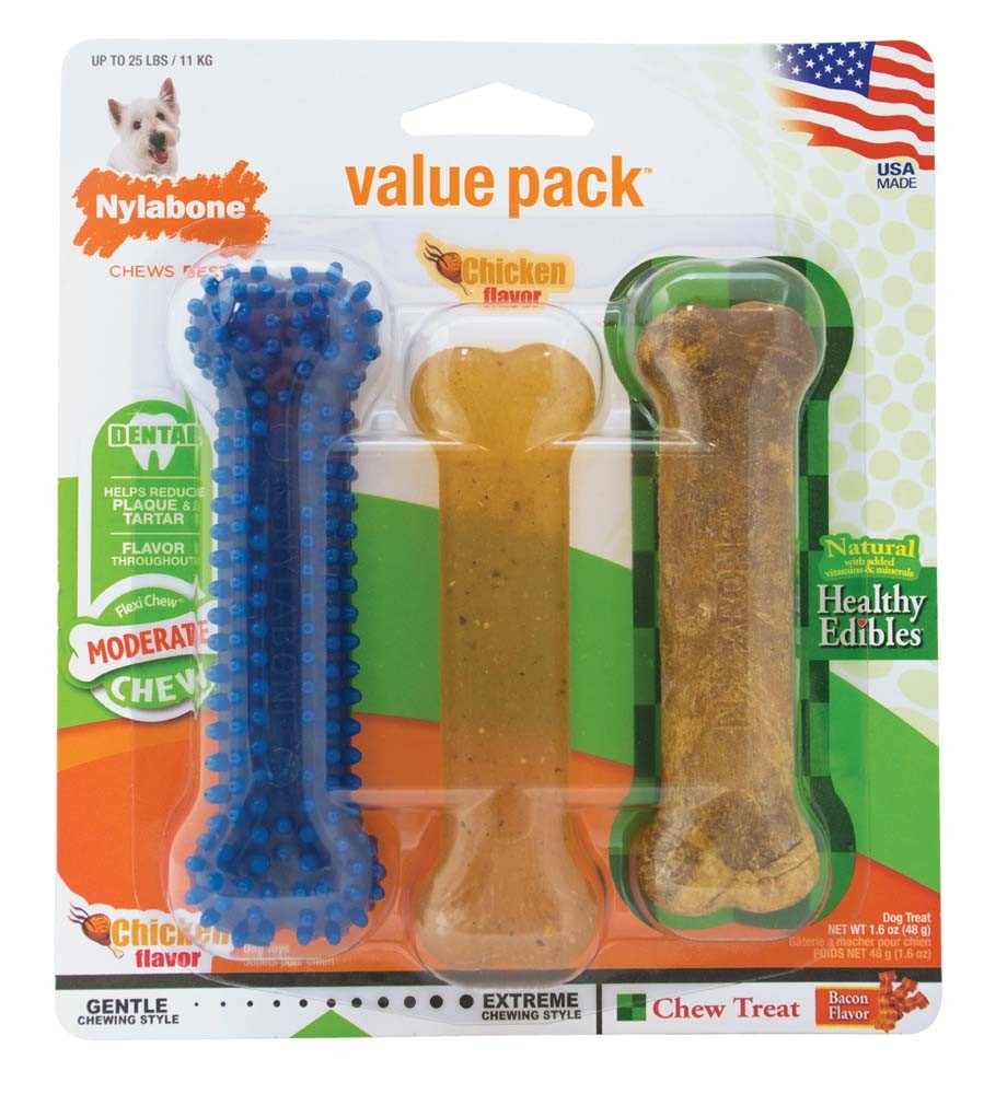 Nylabone Healthy Edibles and Flexi Chew Value Pack Variety 1ea/SMall - Up To 25 lb