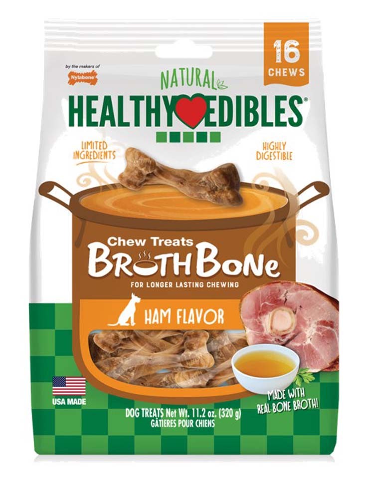 Nylabone Healthy Edibles Broth Bone All Natural Dog Treats Made With Real Bone Broth 16 count 1ea/Regular - Up To 25 Ibs,