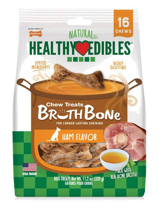 Nylabone Healthy Edibles Broth Bone All Natural Dog Treats Made With Real Bone Broth 16 count 1ea/Regular - Up To 25 Ibs,