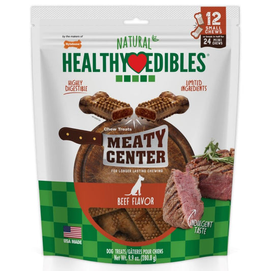 Nylabone Healthy Edibles Meaty Center Natural Dog Treats Beef 1ea/SMall - Up To 30 lb, 12 ct