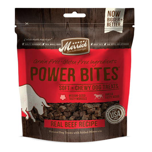 Merrick Power Bites Real Beef Recipe 6 oz,(Case Of 6)