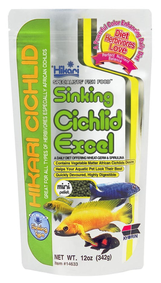 Hikari USA Cichlid Excel Sinking Pellets Fish Food 12 oz Mini