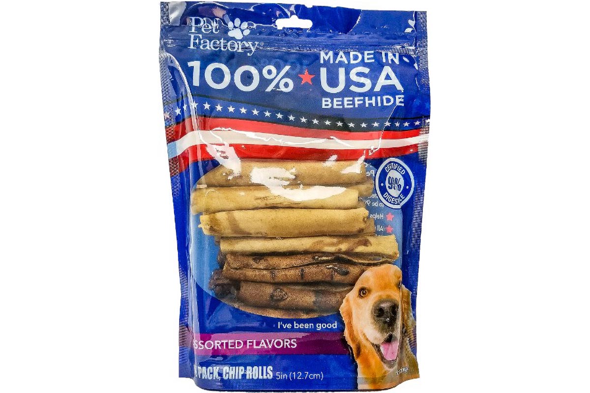 Pet Factory - Made in USA Beefhide Chip Rolls 5 inch Flavored Dog Treats