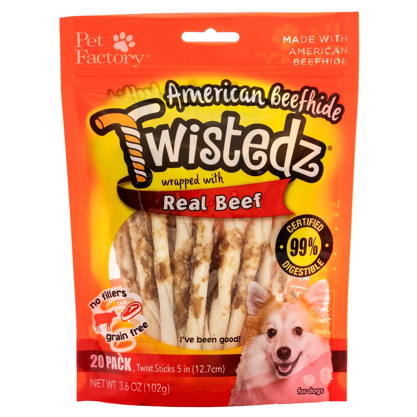 Pet Factory - Twistedz American Beefhide Twist Sticks with Meat Wrap 5" Dog Treats