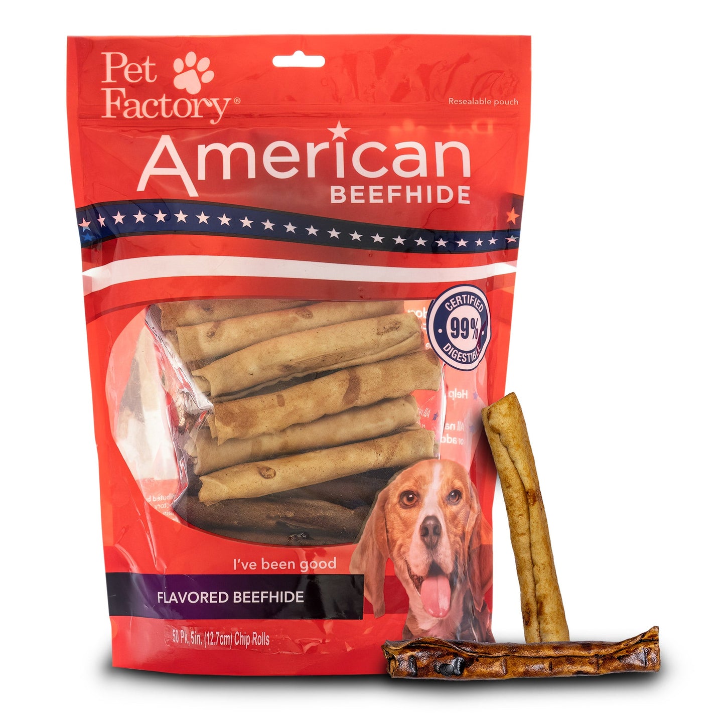 Pet Factory - American Beefhide Chip Rolls 5" Flavored Dog Treat (50-Pack)